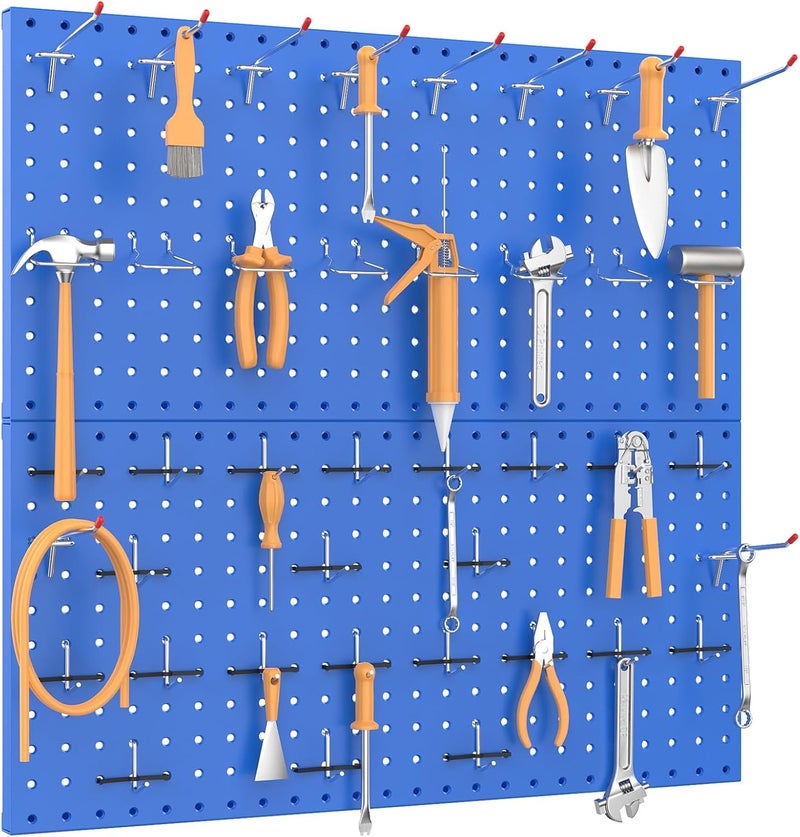 TORACK Metal Pegboard Wall Organizer 24" x 24" or 12" x 48", 70 PCS Tools Storage Pegboard for Garage Tool Organizer Pegboard with Peg Board Hooks for Workbench(Blue) - Image 2